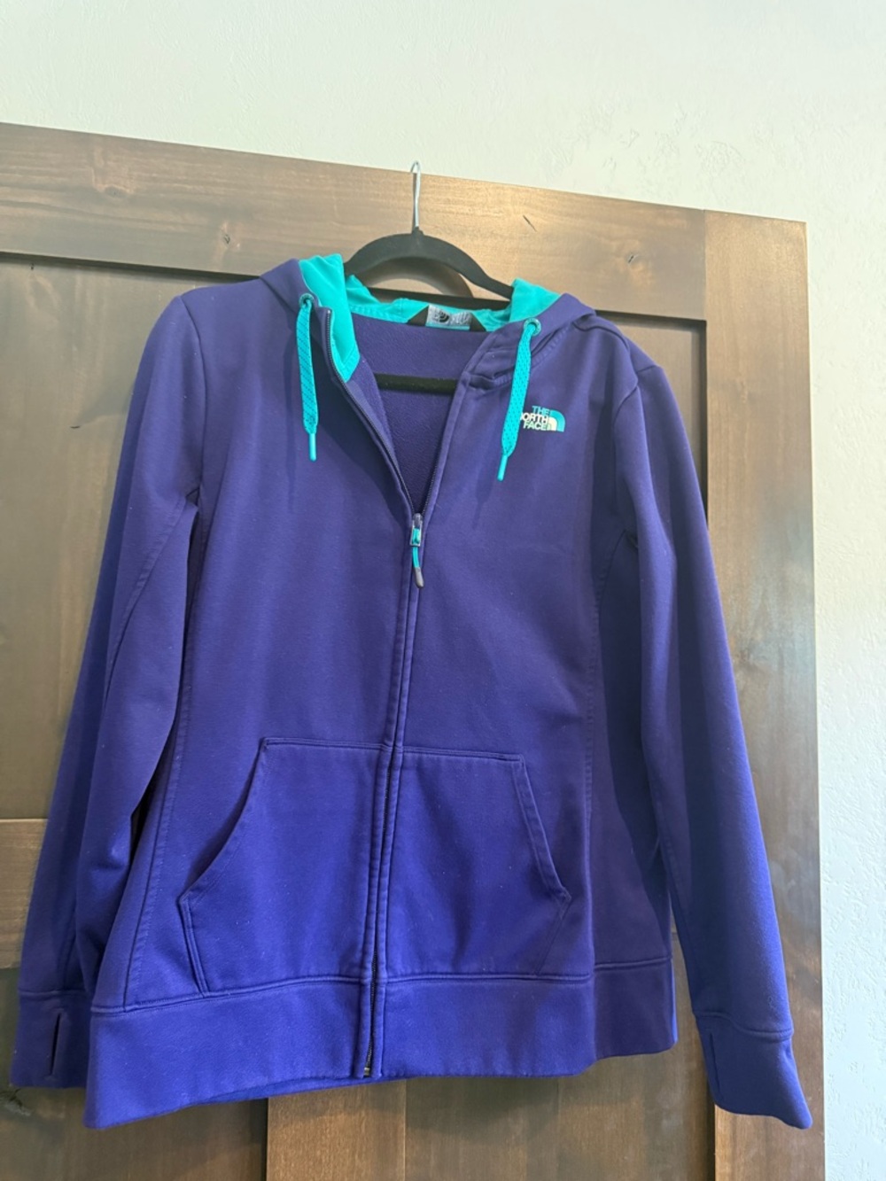 The North Face Purple Hoodie with Teal Accents